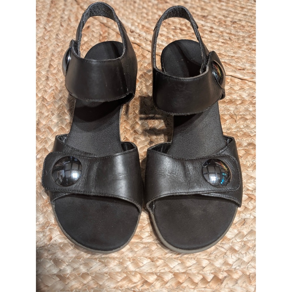 Rieker Womens Black Leather Antistress Block Heel Sandals Size 39 US 8.5